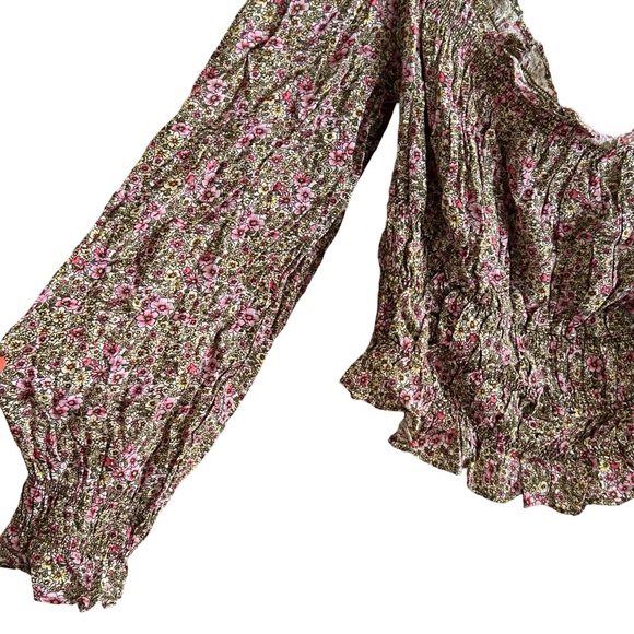 NWT H&M Pink Peasant Boho Floral Whimsy Smocked Long Sleeve Blouse Top Size XXL - Picture 7 of 8
